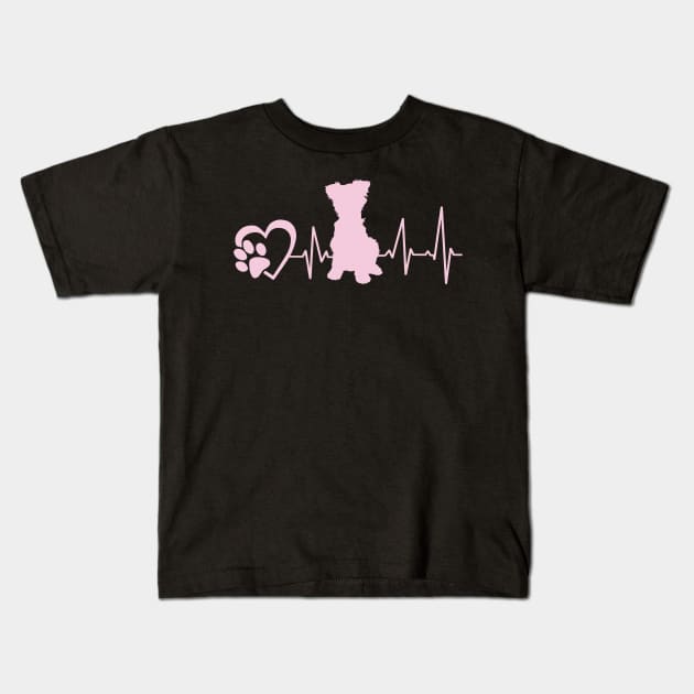 Womens Yorkie Print Girls Kids Heartbeat Yorkshire Terrier Kids T-Shirt by Linco